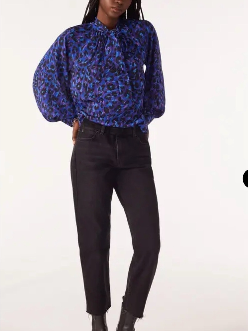 BA&SH Loma Long Sleeve Blouse Size M Blue Black Animal Print